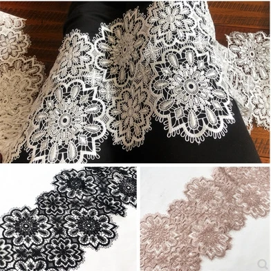 Fashion Retro Clothing Headscarf Accessories 20cm Wide/ Black/ white /Khaki Exquisite Water Soluble Openwork Lace