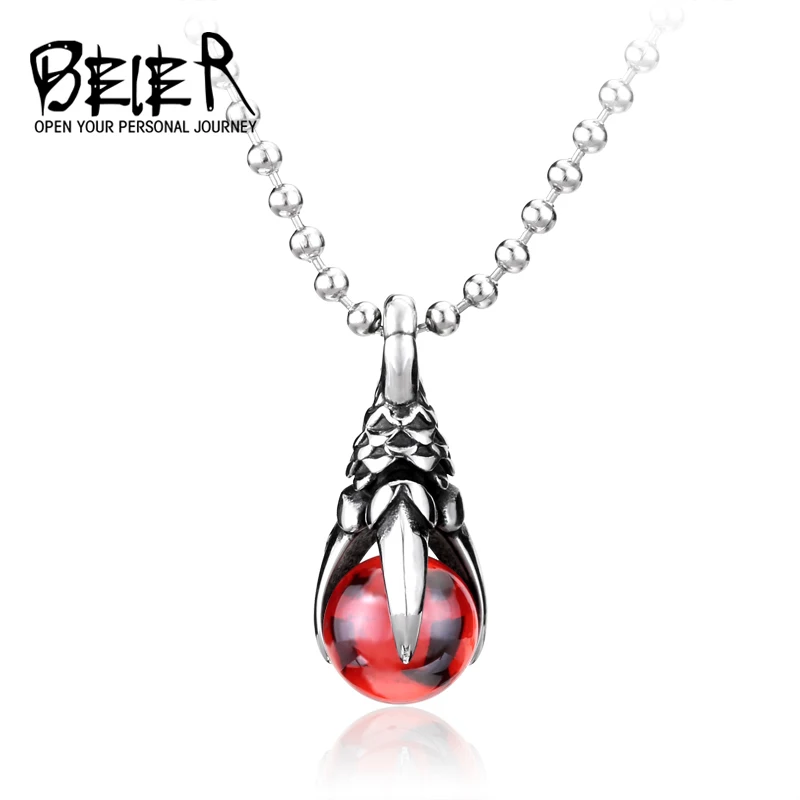 Beier new store 316L Stainless Steel pendant necklace retail Eagle Claw Pendant Man\'s Super Cool blue/Black/Red CZ  LLBP8-077P