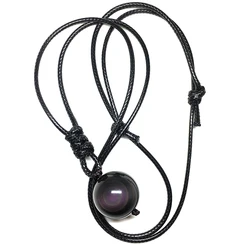 Natural Obsidian Rainbow Eye Round Bead Pendants Necklaces 8-18mm Trendy Jewelry Pendant With Leather Lucky Chain For Men Women