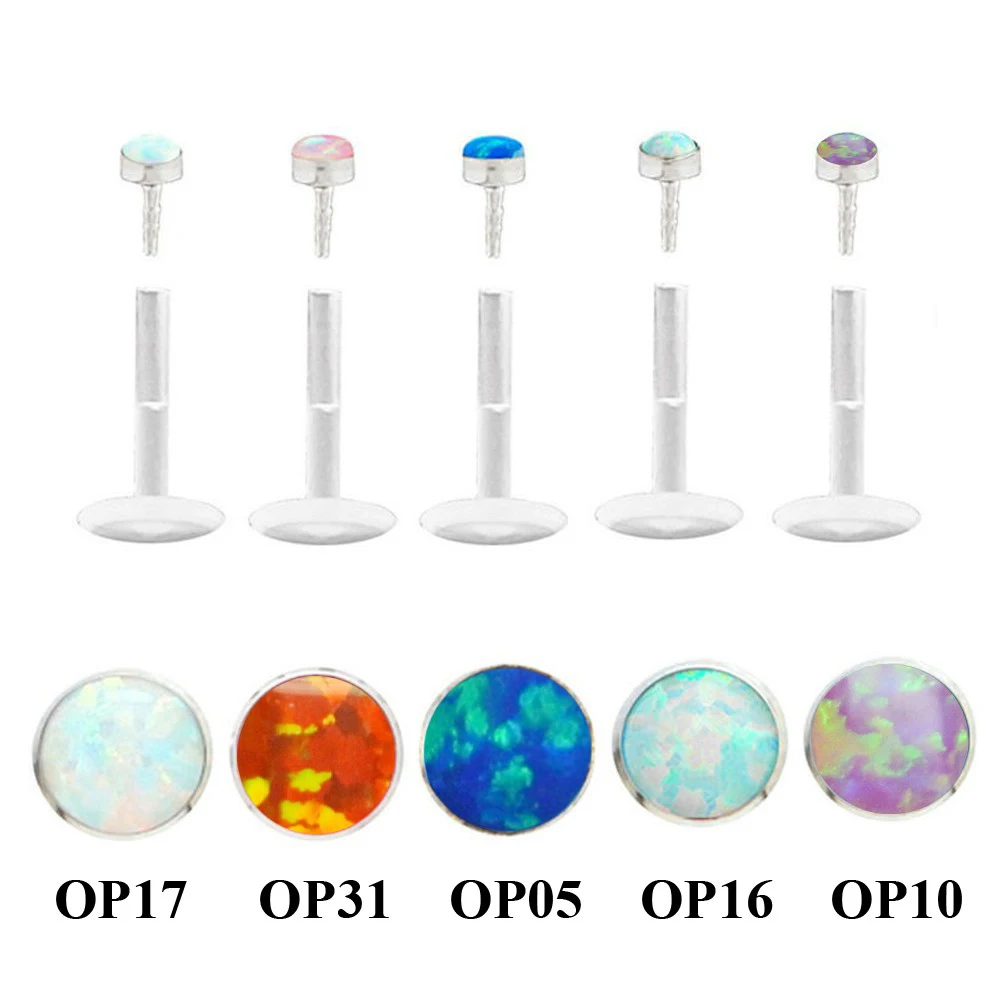 1pcs PCS  3mm Opal Bio Flex Push In Flexible Labret & Monroe Lip Tragus Cartilage Piercing Ring Stud  Stone Nose Stud