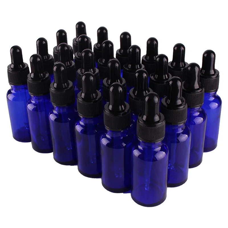 

24pcs 20ml Empty Blue Glass Dropper Bottle with Pipptte for essential oils aromatherapy liquid