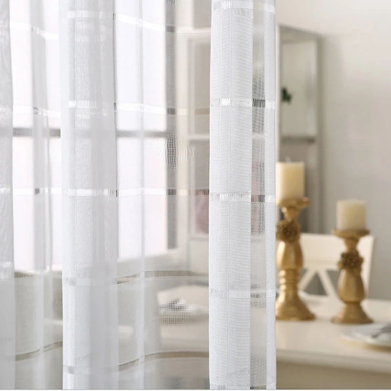 Soft Hand Feeling White Tulle Curtains for Living Room Kids Bedroom Decoration Plaid Modern Curtain Solid Sheer Voile Tulle