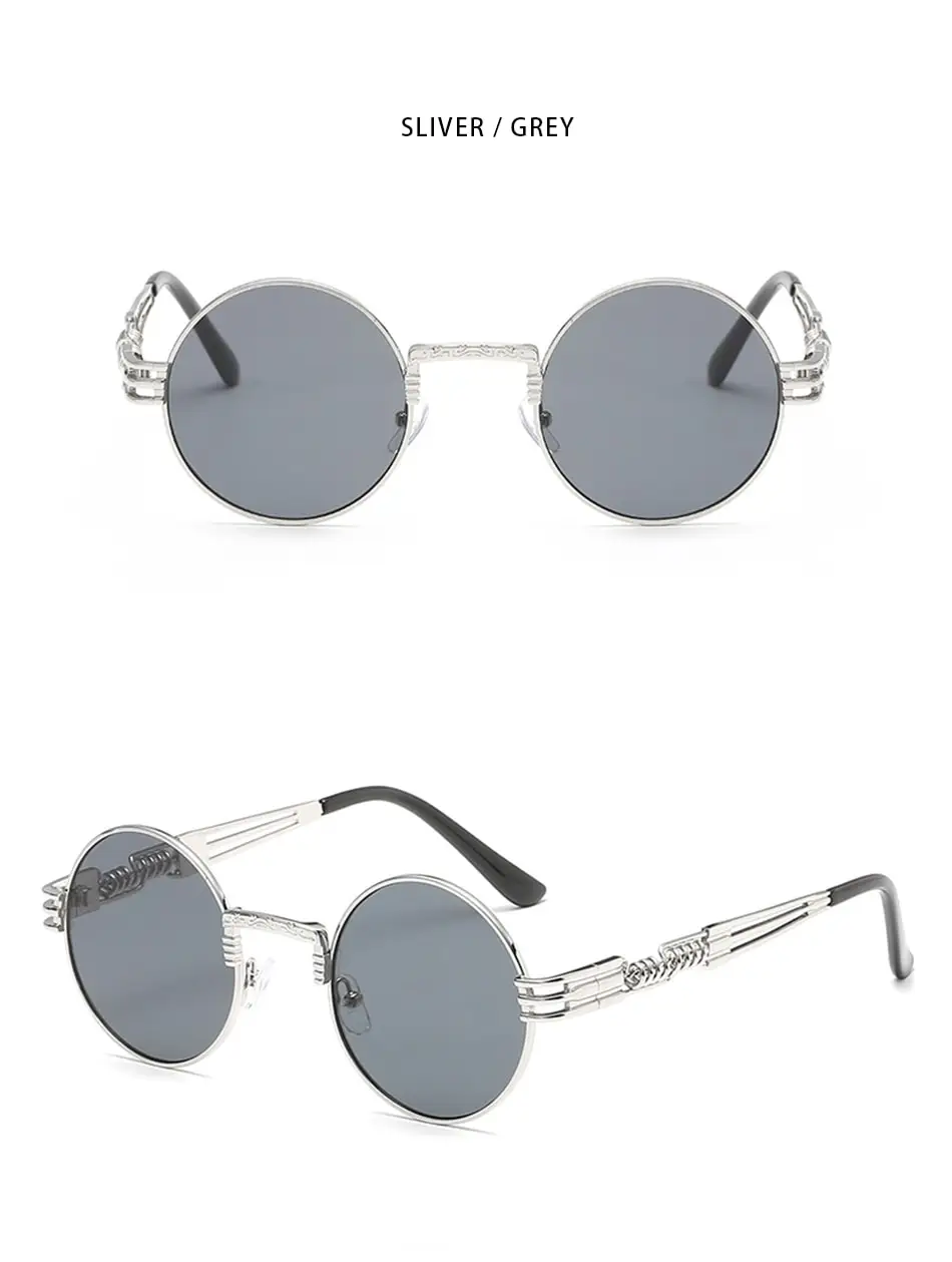 Neue Mode Retro Steampunk Runde Metall Sonnenbrille für Männer Frauen Doppel Frühling Bein Bunte Brillen Punk Gläser UV400 – Detail 8