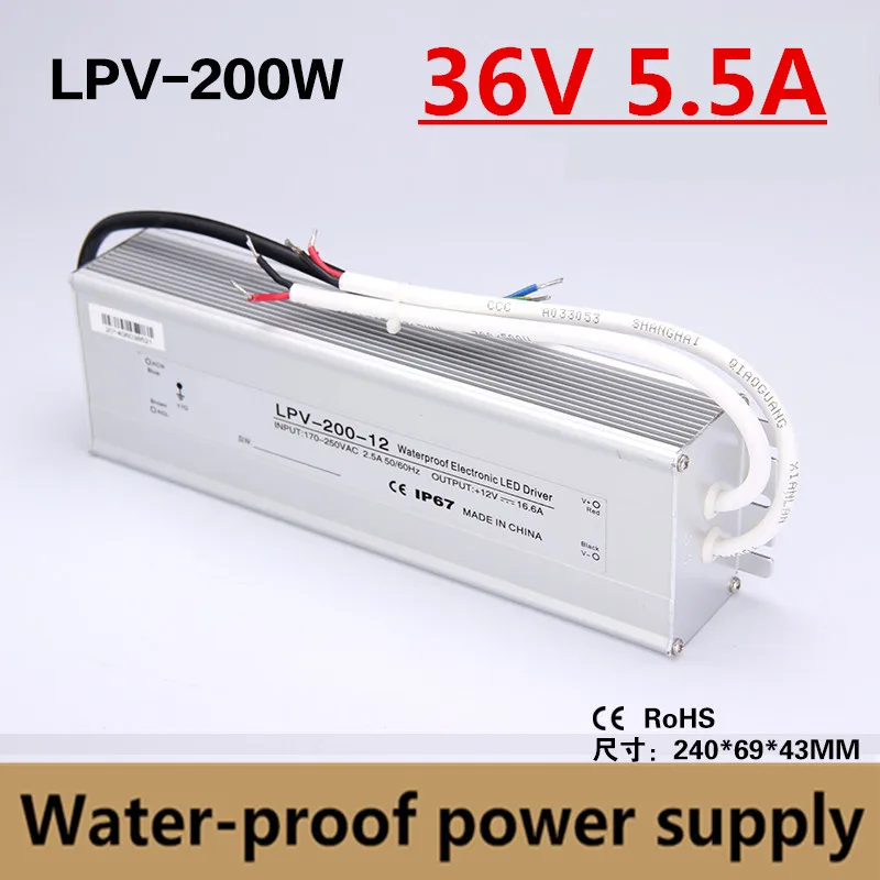 

factory outlet 200W 36V 5.5A Waterproof outdoor Single Output power supply for LED light led driver Aluminiun case LPV-200-36