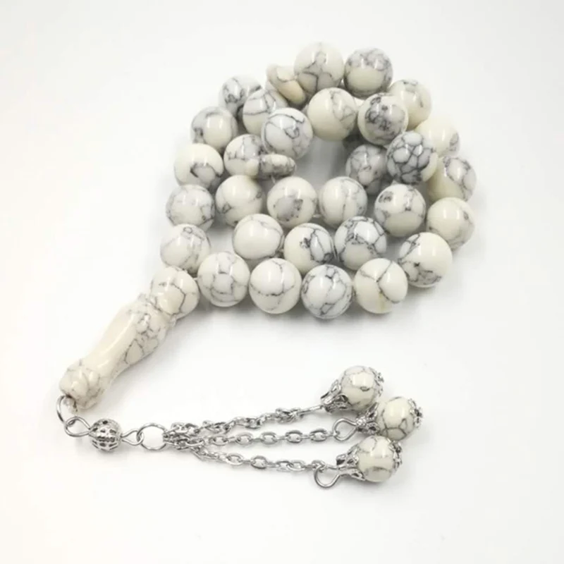 Natural stone Rosary Muslim Tasbih White Turquois 33 prayer beads islamic gift