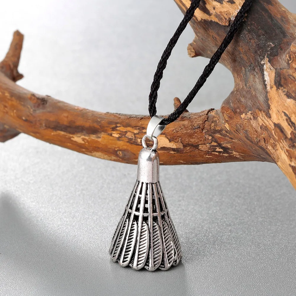 Kinitial Vintage Badminton Shape Pendant Necklace Rope Band Necklaces Feather Necklace Men Women Sports Fitness Lover Jewelry