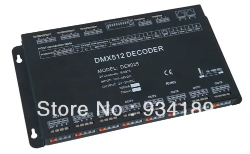 

Free Shipping DMX512 Decoder, 24 Channels RGB Controller Input DC12-36V Constant Current LED Driver 350mA DE8025