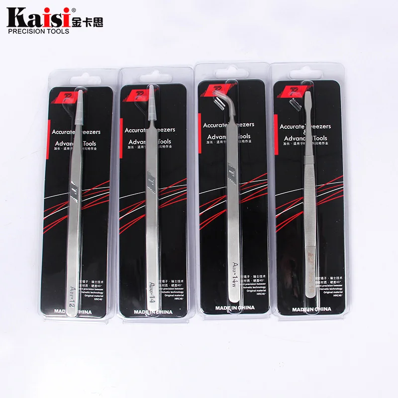 Kaisi Corrosion Resistant Industrial Tweezers Curved Straight Tip Precision Stainless Forceps Phone Repair Hand Tools Sets
