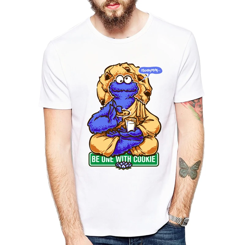 Funny Cookie Monster Printed Men T shirt Short Sleeve Casual t-shirts One With Cookie Tees Cool Tops Asian Size