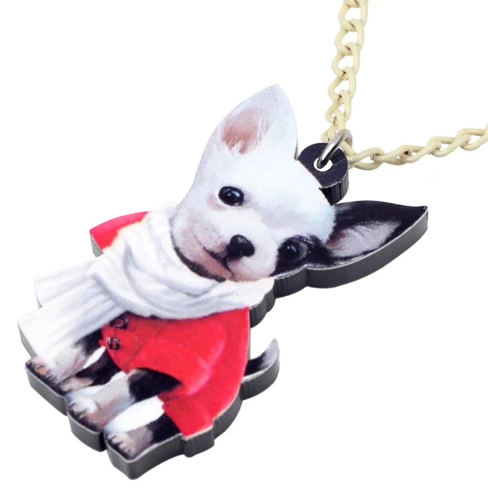 Bonsny Acrylic Anime Fashion Suits Chihuahua Dog Necklace Pendant Chain Choker Animal Jewelry For Women Girls Ladies Teens Gifts