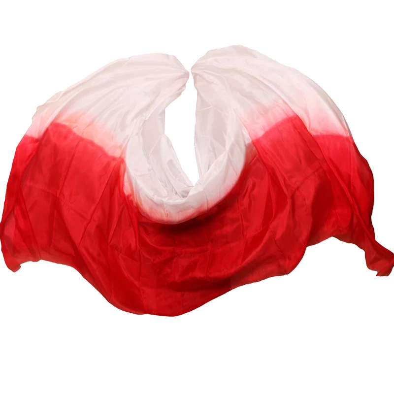 100% Silk Stage Performance Dancewear Props Tie Dye Silk Veil Shawls Women Scarf Costumes Belly Dance Veils White+Red 250*114 cm