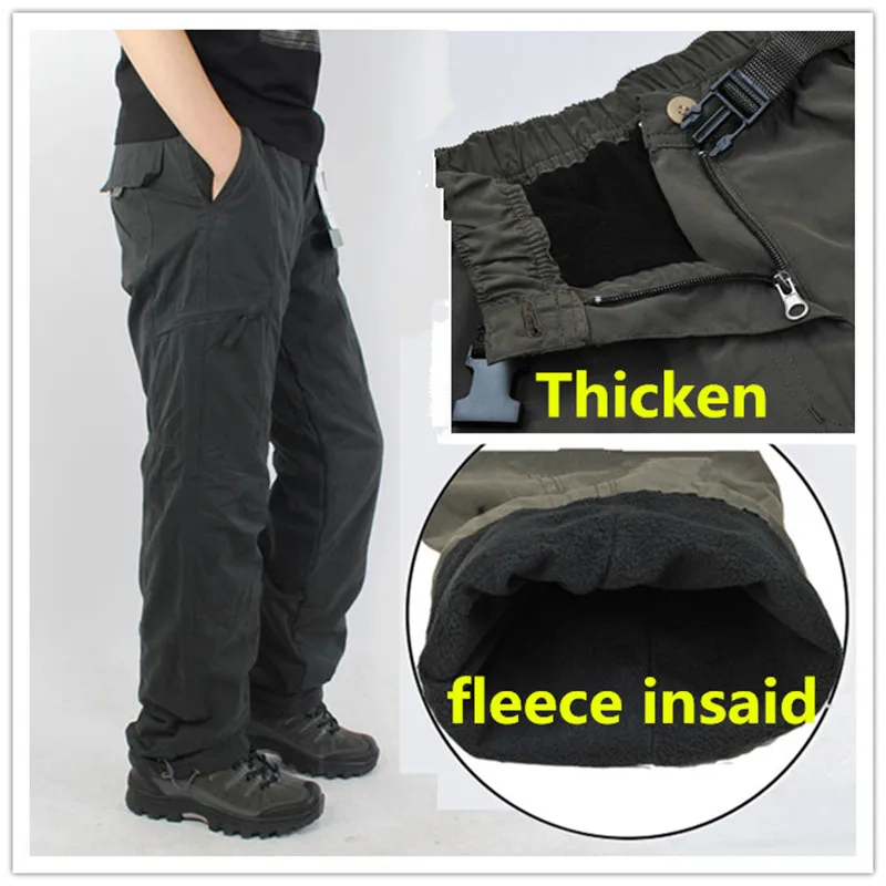 Winter Fleece Lined Men's Cargo Double Layer Pants Warm Military Cargo Pants Casual Long Baggy Army Outdoor Tactical Trousers