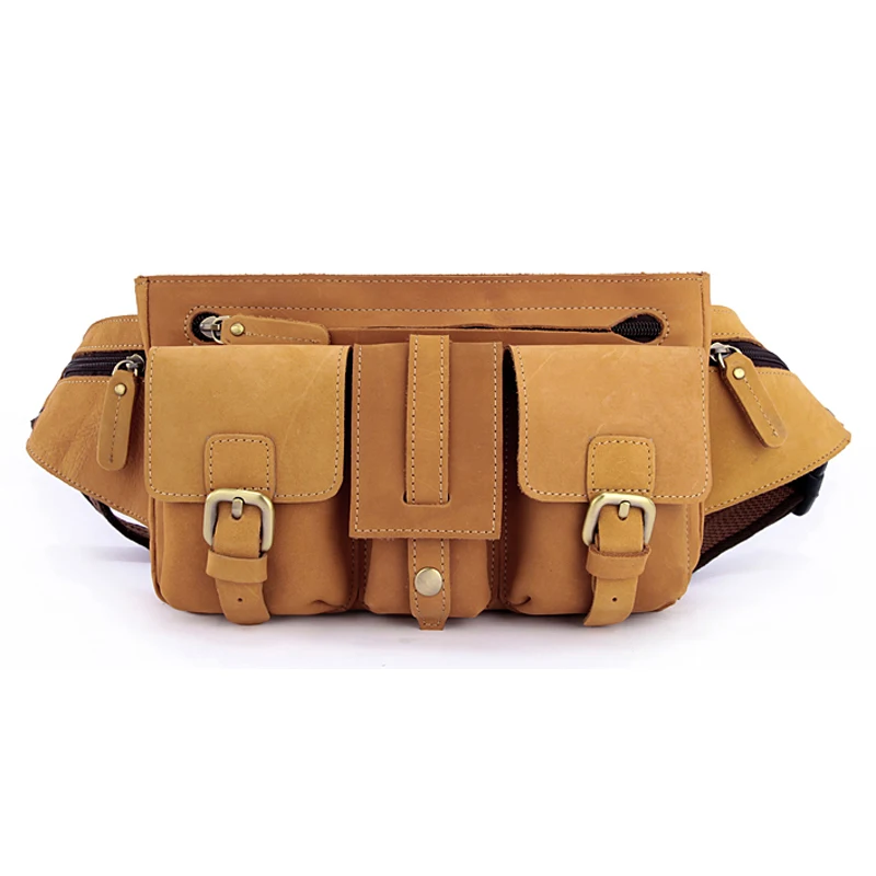 Fashion Men's Crazy Horse Leather Waist Bag Genuine Leather waist pack Fanny bag men money bag molle belt bag pouch