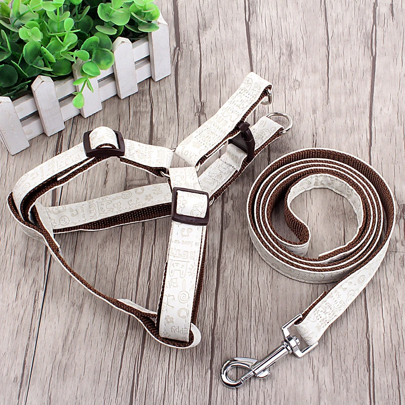 Fashion 4 Size Dog Leashes Adjustable PU+Nylon Pet Harness Set Lead Leash Training Walking Belt For Small Medium Puppy Dogs Cats