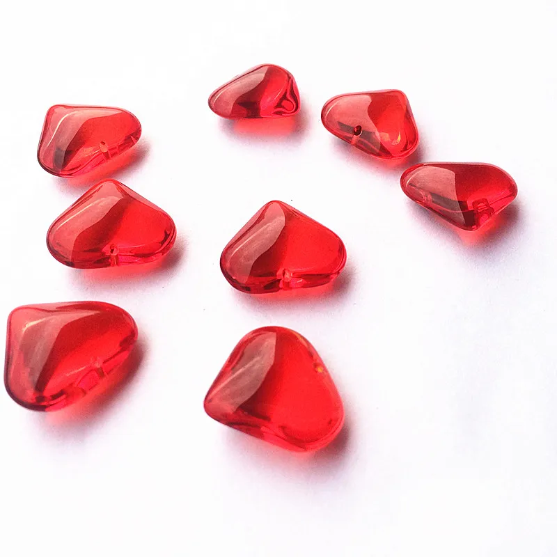 New Arrived 20Pcs 22*22mm Lovely Red Glass Heart Shape Smooth Chandelier Light Beads With One Hole For Diy Ornaments Home Decor