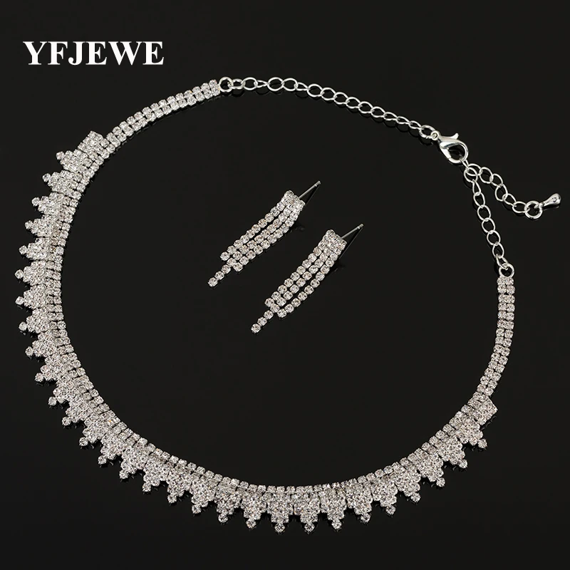 YFJEWE Fashion Women's Jewelry Tassel Crystal Earrings Pendant Jewelry Sets Artificial Wedding Chain Necklace Earrings Set N324