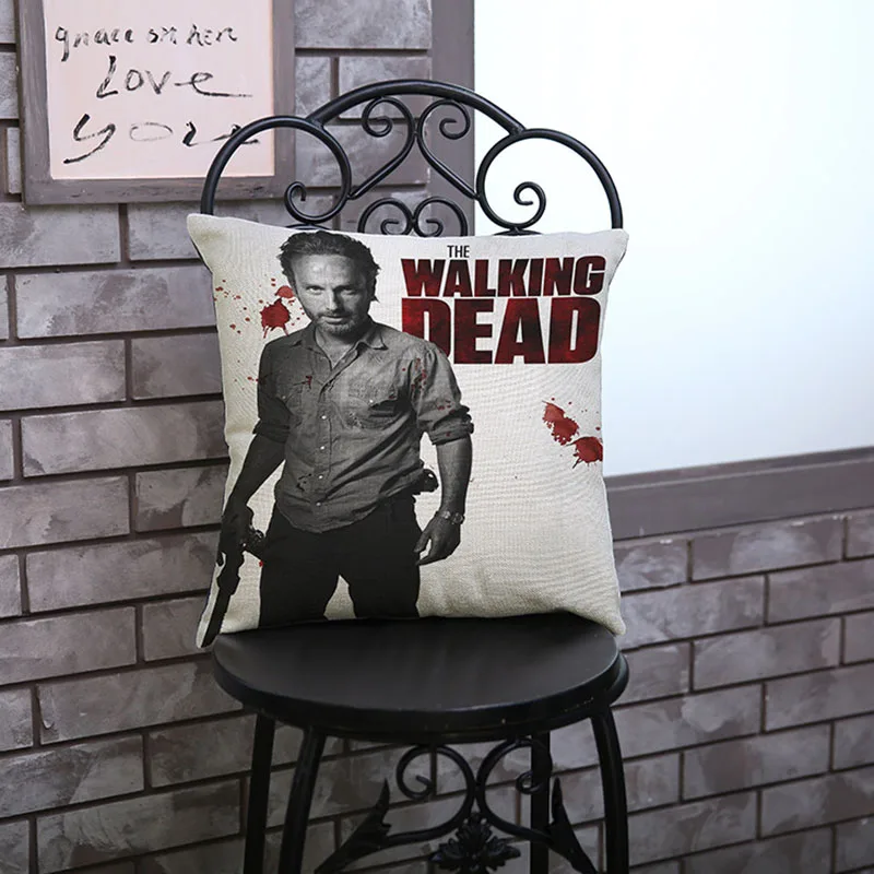 The Walking Dead Print Decorative Pillows One Side Print Cotton Linen Cushion Cover 45x45cm Woven Throw Cushion Pillow Cover