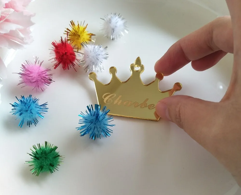 50pcs/100pcs Personalised Custom Mirrored Crown Tags,Engraved Mirrored Chocolates Tags, Brand LOGO Mirrored Tag