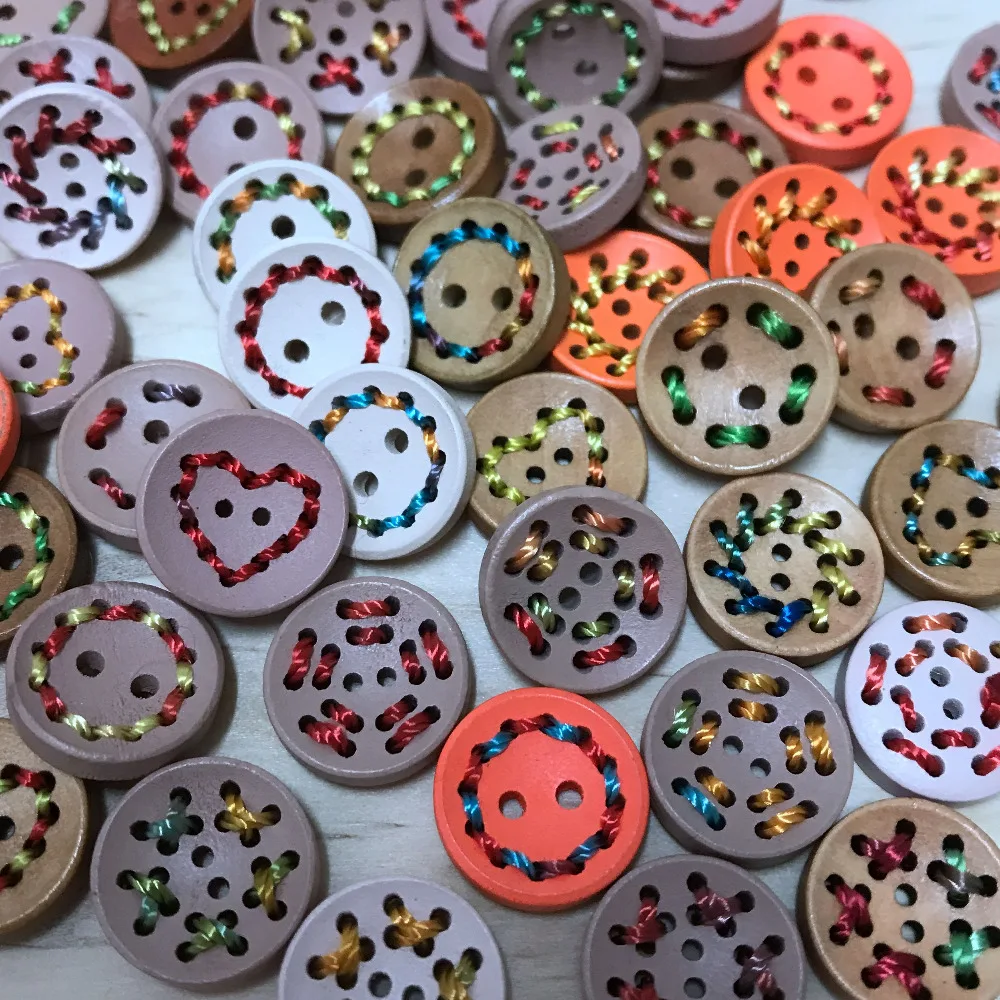 New 30Pcs 15MM 2 Hole Random Mixed Natural Wooden Button Unique Weaven Button Handmade Buttons For Craft Sewing DIY Home Textile