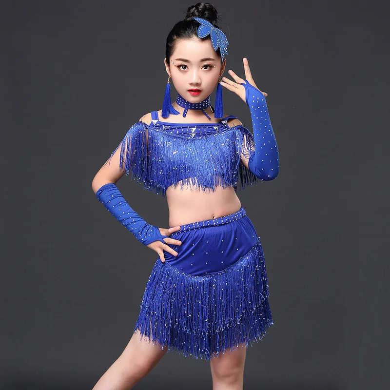 Sequin Fringe Dancewear Kind Mädchen Kinder CostumeSalsa Kleider latindance kinder pailletten Quaste bühne leistung kleidung