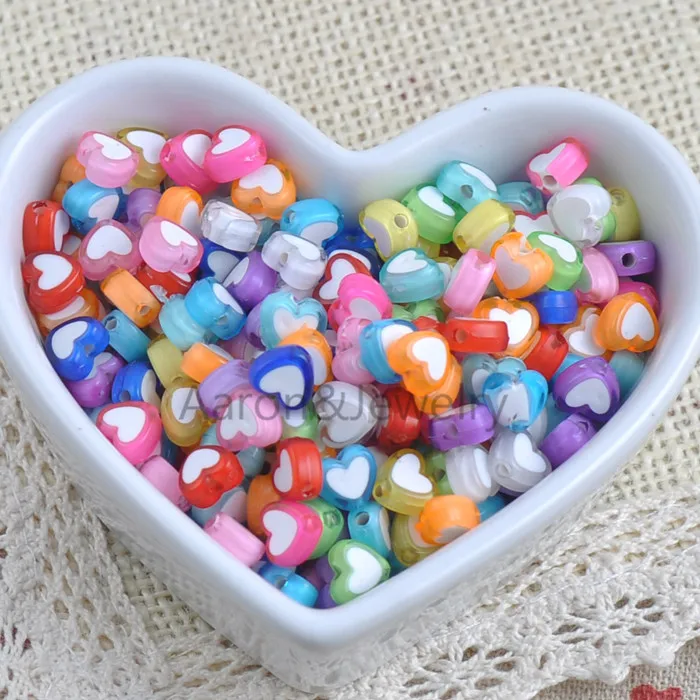 150PCs 9X8mm Mixed color Acrylic heart Spacer Beads Fit Jewelry Handmade YKL0108X