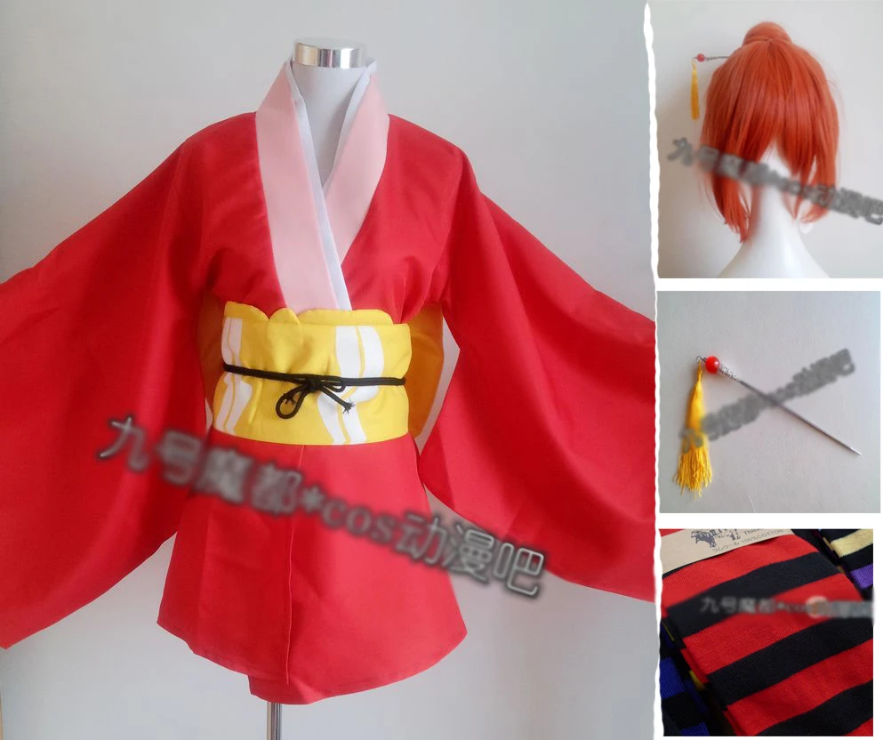 

GinTama Kagura Cosplay Costume Custom-Made kimono stockings Hairpin wig socks 11