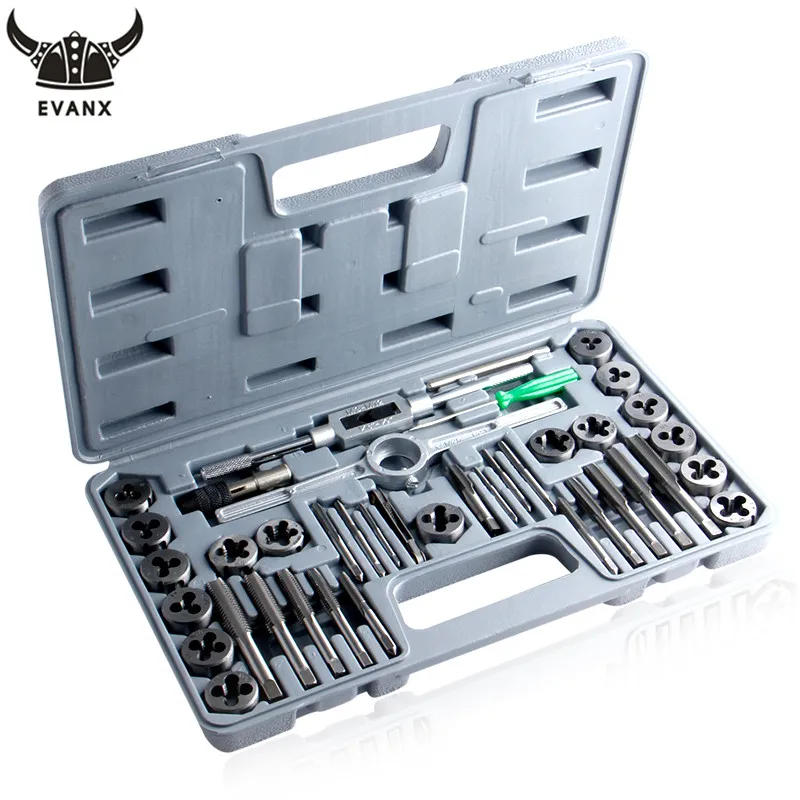 EVANX 20pcs/40pcs Tap Die Set Hand Thread Plug Taps Handle Alloy Steel Inch Threading Tool With Case