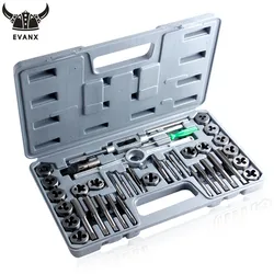 EVANX 20pcs/40pcs Tap Die Set Hand Thread Plug Taps Handle Alloy Steel Inch Threading Tool With Case