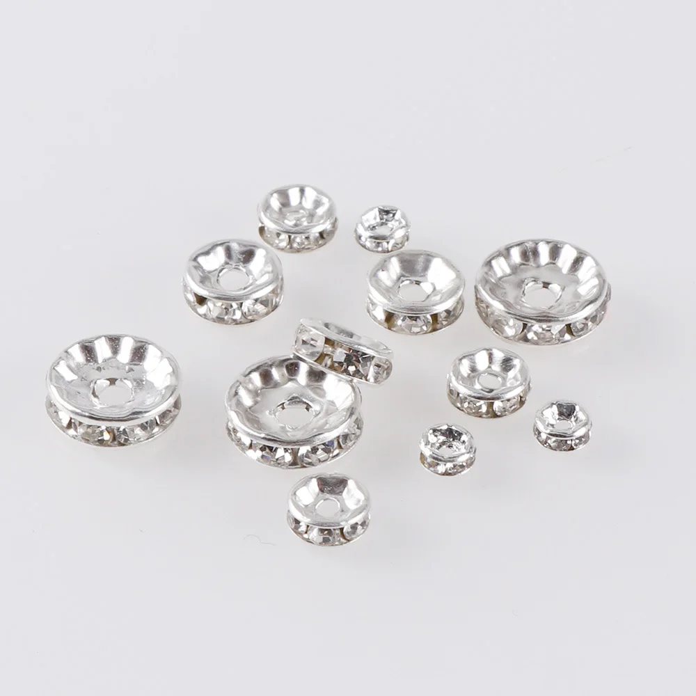 100pc Gold Silver Color Crystal Rhinestone Round Loose Spacer Beads 4 6 8 10mm DIY Bracelet Beads for Jewelry Making Accessories