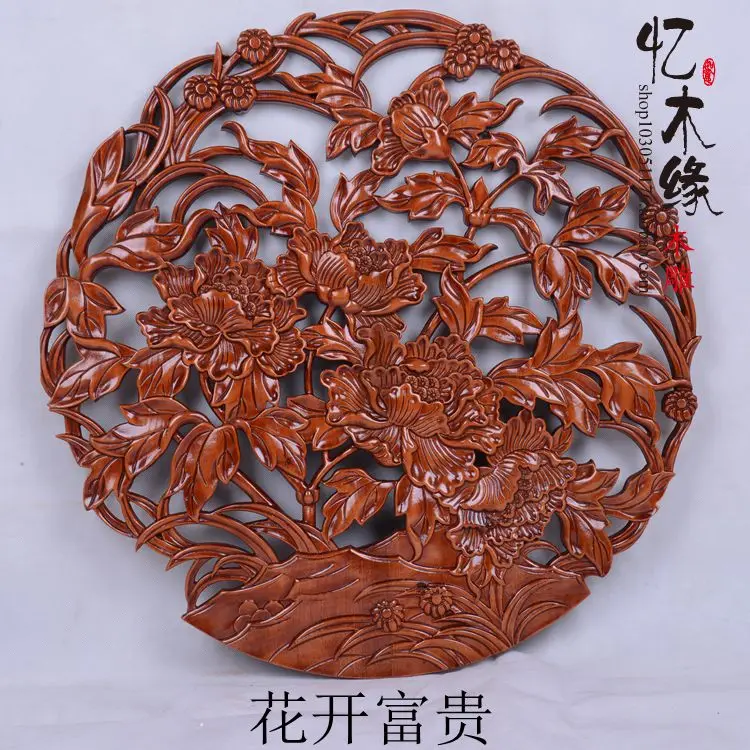 Dongyang camphor wood carving crafts carving Pendant painting Chinese living solid wood flowers rich ornaments