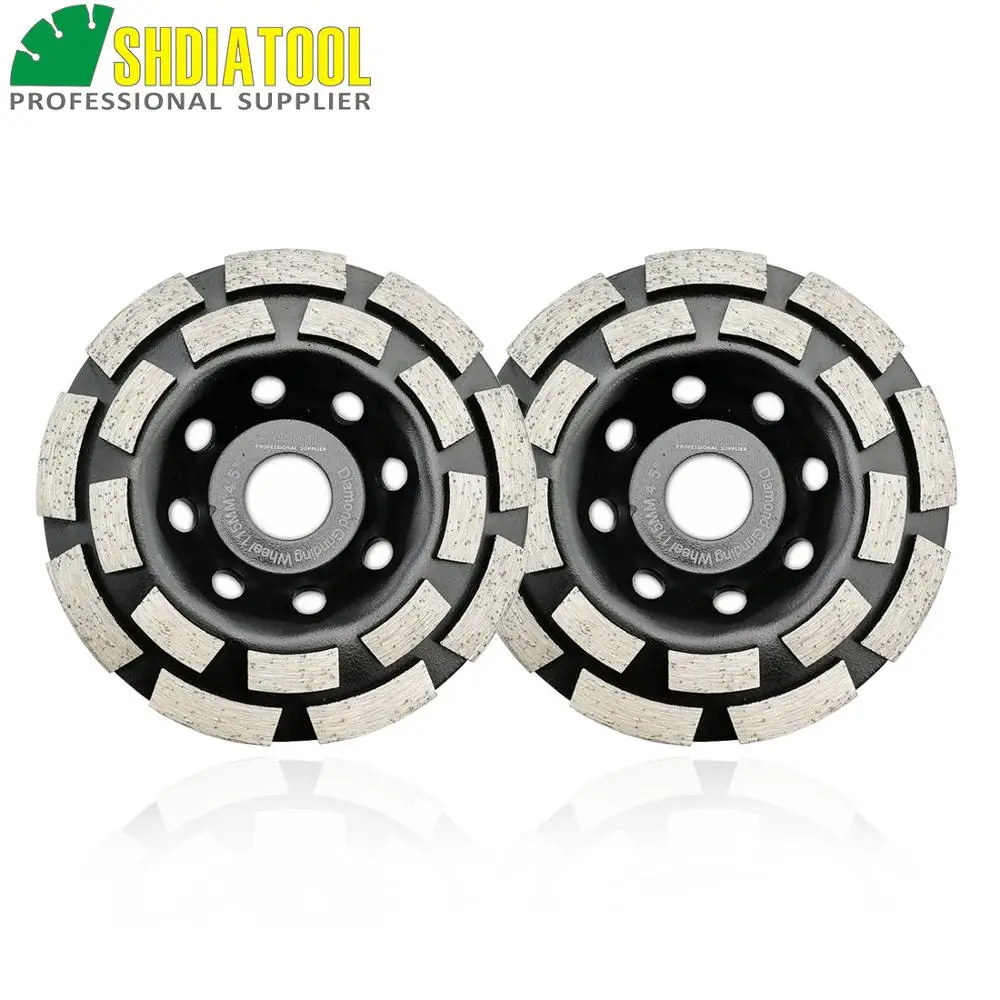 

SHDIATOOL 2pcs Diameter 4.5"/115mm Diamond Double Row Grinding Cup Wheel For Granite Hard Material Bore 22.23mm With 16mm Washer