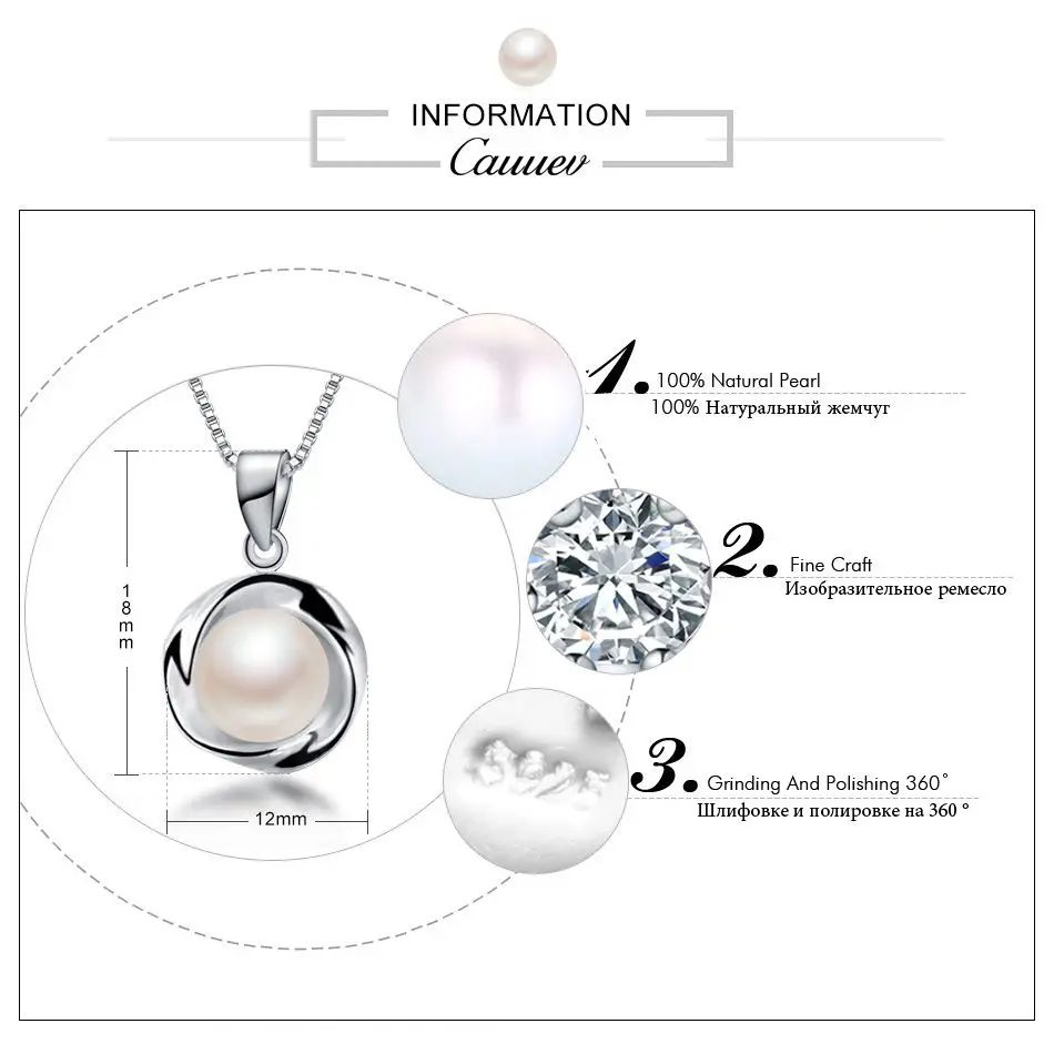 925 argent regardé collier pendentif pour les femmes véritable 100% réel uto AA haute qualité Naturel perle d\'eau douce pendentif jewelry8-9mm