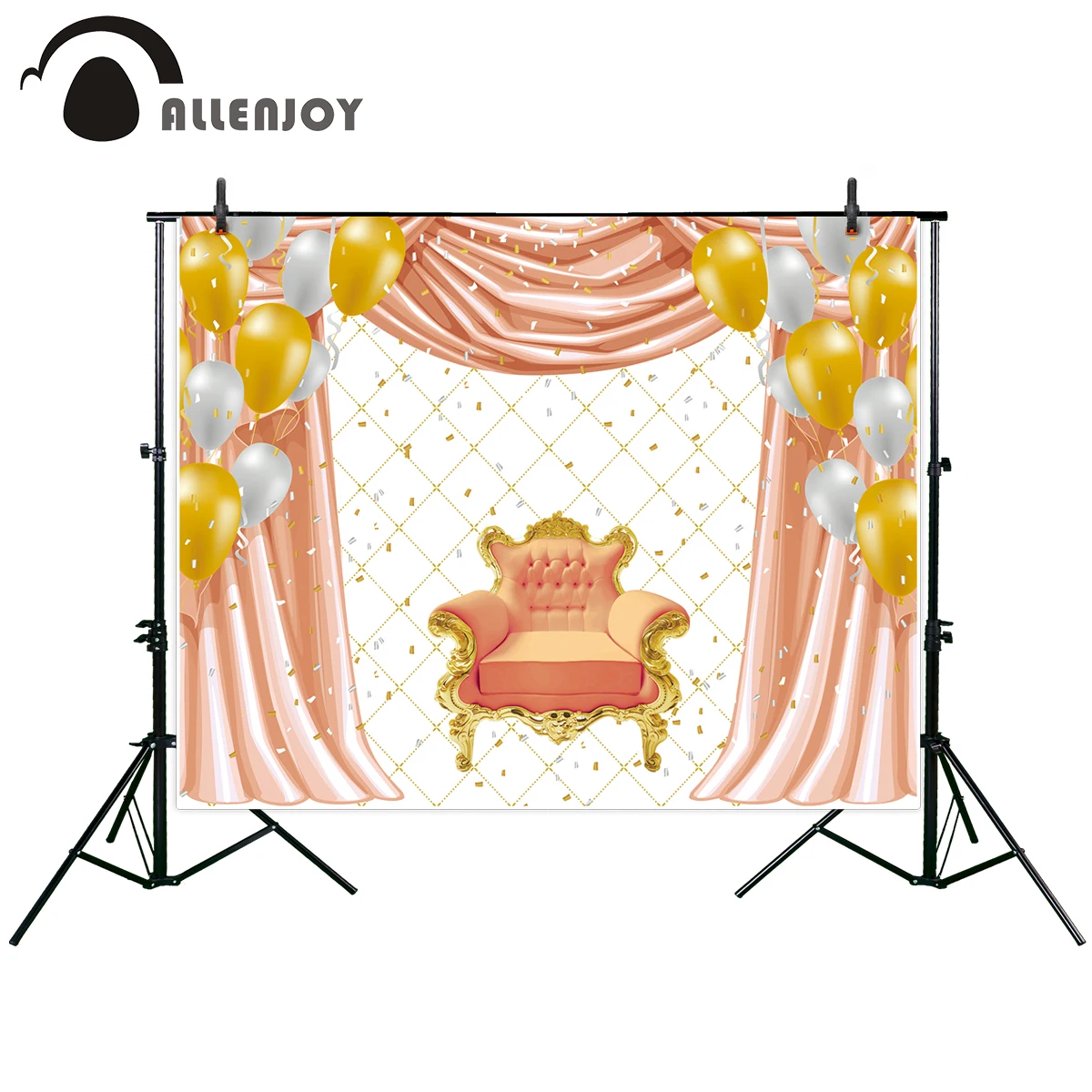 Allenjoy photo backdrops gold white balloon pink Curtain armchair birthday celebration photocall background photophone wallpaper