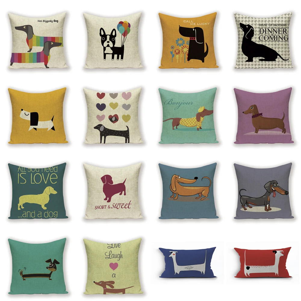 Dachshund Dog Cushion Covers Colorful Linen Print Dachshund Pillow Covers 45X45Cm Bedroom Sofa Decoration Custom Pillowcase