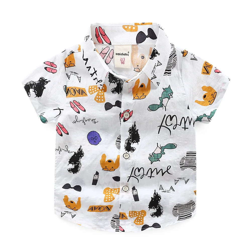 

Boys Flower Shirt Children's Shirt Short Sleeve Baby 2019 New Shirt Cotton Shirt Summer Dress A Generation of Tide