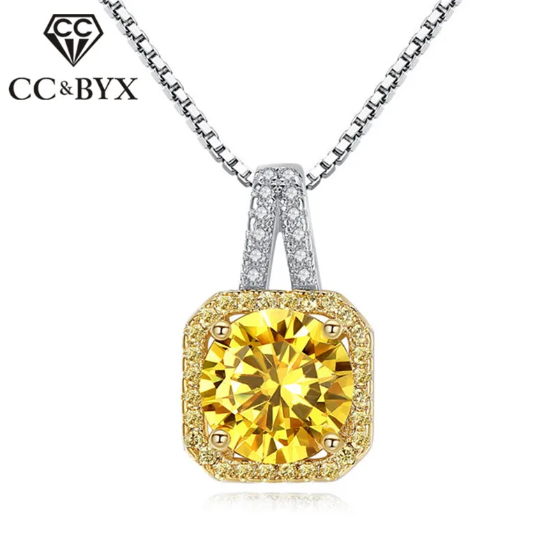 CC Necklaces Pendants For Women Cubic Zirconia Yellow Square Stone White Gold Plated Wedding Engagement Jewelry CCN501