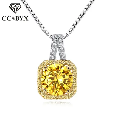 CC collares colgantes para mujer Zirconia cúbica piedra cuadrada amarilla chapado en oro blanco joyería de compromiso de boda CCN501