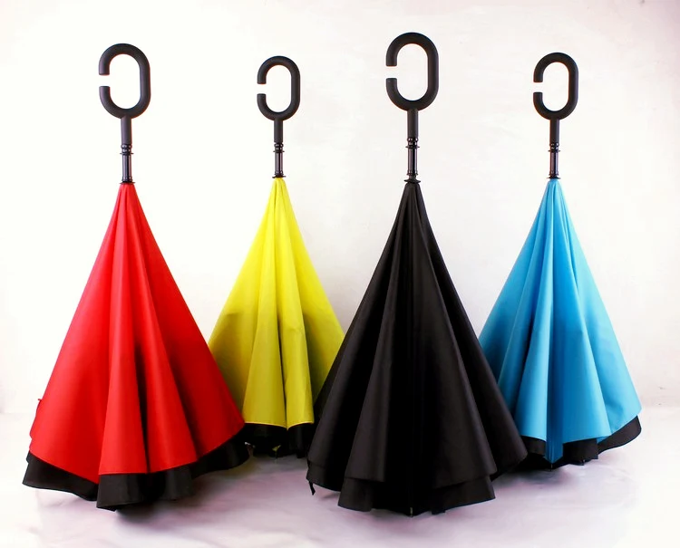 

Creative inverted umbrellas double layer with C handle or J handle inside out reverse Windproof umbrella Many colors available