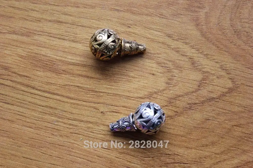 

BD0107 Handmade Nepal Hollow Guru Beads 15mm Brass and Tibetan Silver Tibetan Three-way Beads for Malas 2 PCS Lot