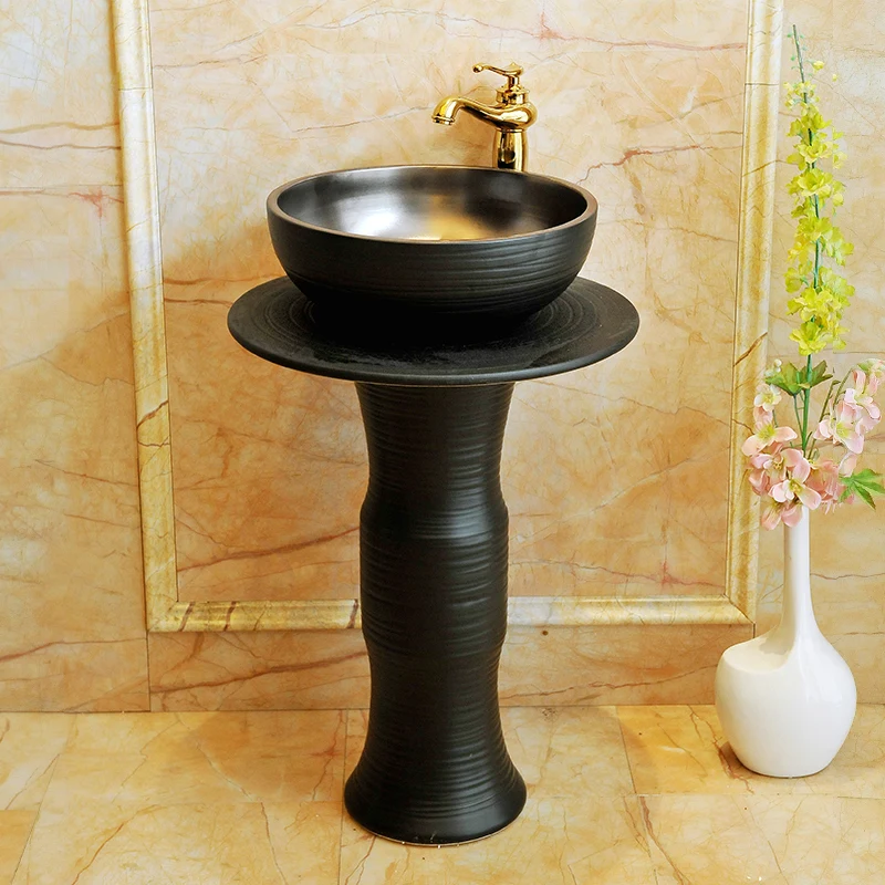 Industrial Wind Pedestal Basin Integrated Cylindrical Washbasin Floor Type Antique Wash Basin porcelain Ceramic Pedestal Basin