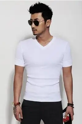 Free shipping Summer men's fashion V collar short sleeve T-shirt half sleeve base pure cotton plain casual underwear low