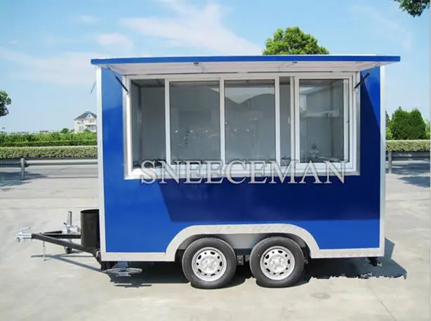 blue mobile food trailer and food truck Hand push mobile food trailer hot dog cart can be customized