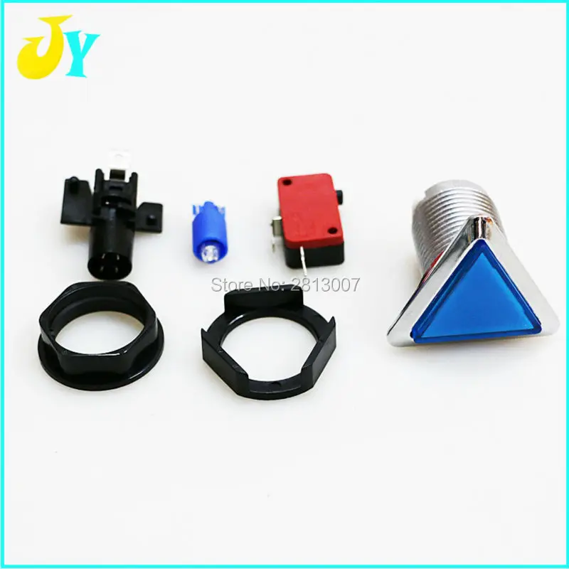 크롬 도금 조명 삼각형 LED 조명 아케이드 게임 푸시 버튼, 마이크로 스위치, 5 가지 색상, 39mm, 5V, 12V