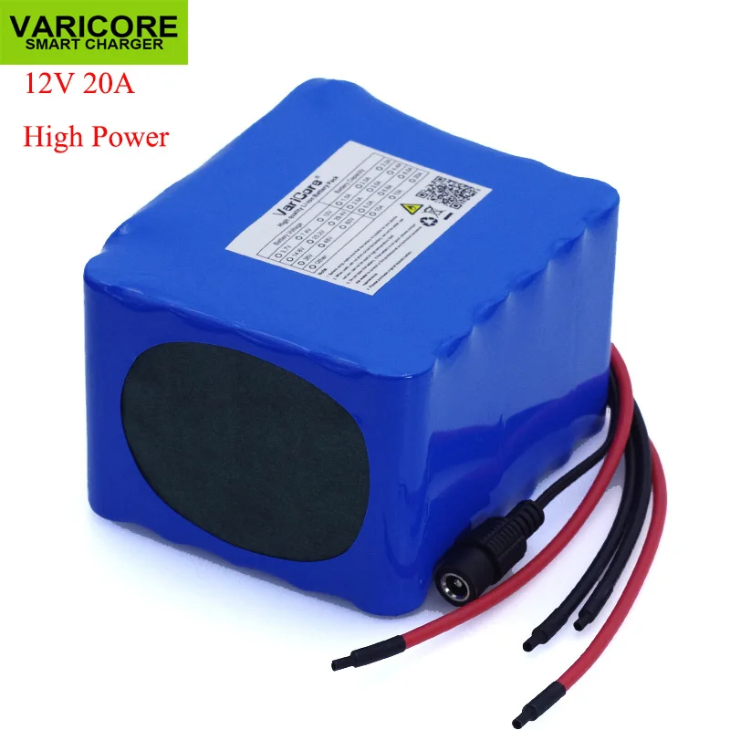 VariCore 12V 11.1v 20Ah high power 50A 100A discharge battery pack BMS protection 4 line output 12.6V 500W 800W 18650 batteries