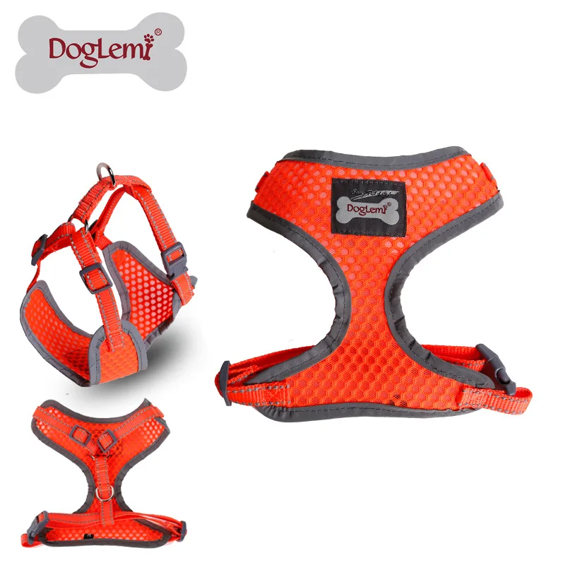 Reflecting Soft Air Mesh Dog Harness & Leash Set Puppy Pet Dog Cat Vest Harness Leash 4 Colors S/M/L/XL