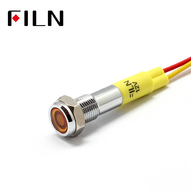 Filn-Mini voyant lumineux LED en métal, lampe de signalisation plate, rouge, jaune, câble de 20cm, 6mm, 12V