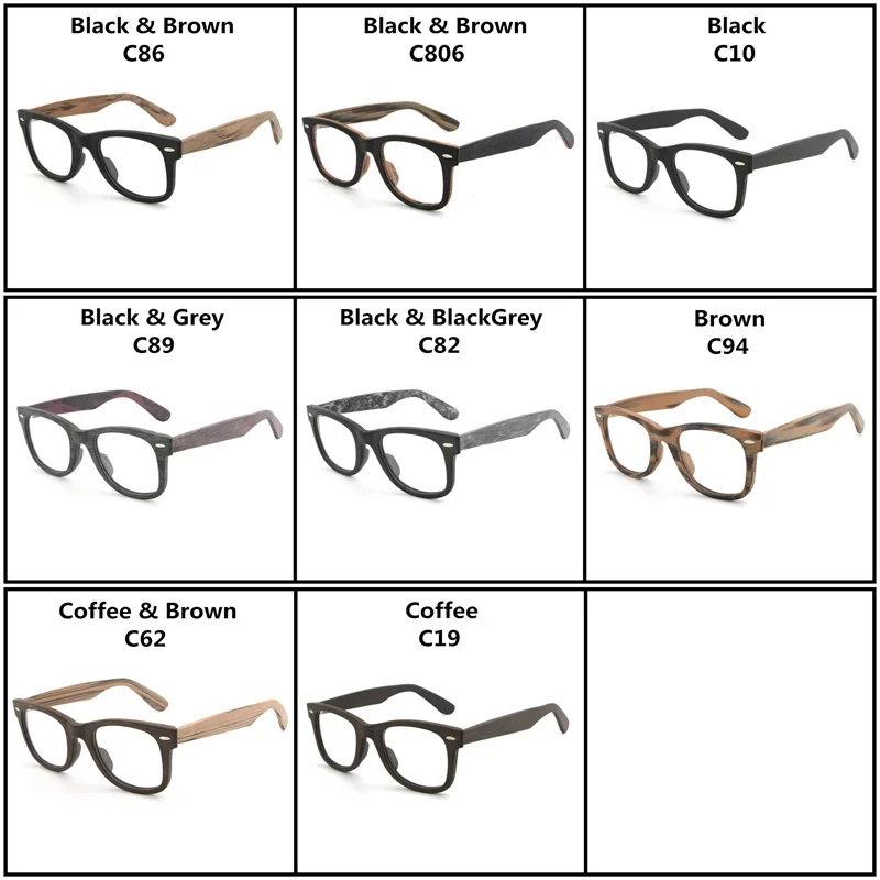 HDCRAFTER Prescription Glasses Frame Retro Wooden Plain Myopia Glasses with Clear Lens Wood Square Eyeglasses Frames Eyewear