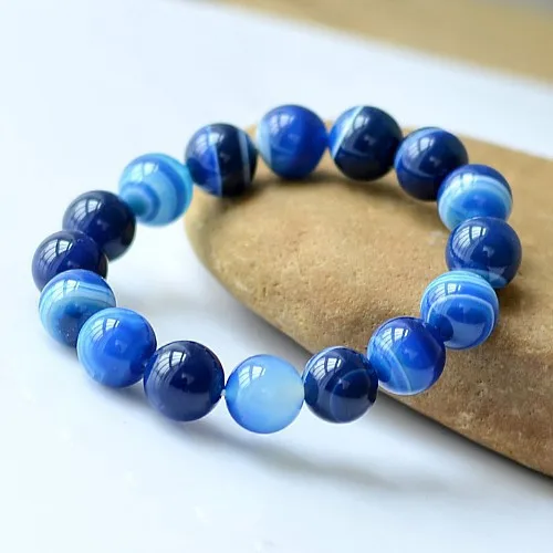 Fashion Unisex 6-8-10-12mm Beads Natural Onyx Bracelet for Women Elegant Blue Beads Men Bracelets Bangles