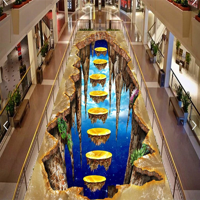 beibehang Custom Photo Floor Thicker Waterproof and Wearable PVC Floor Paintings 3D Large Overalls Gold Avenue Floor Decoration