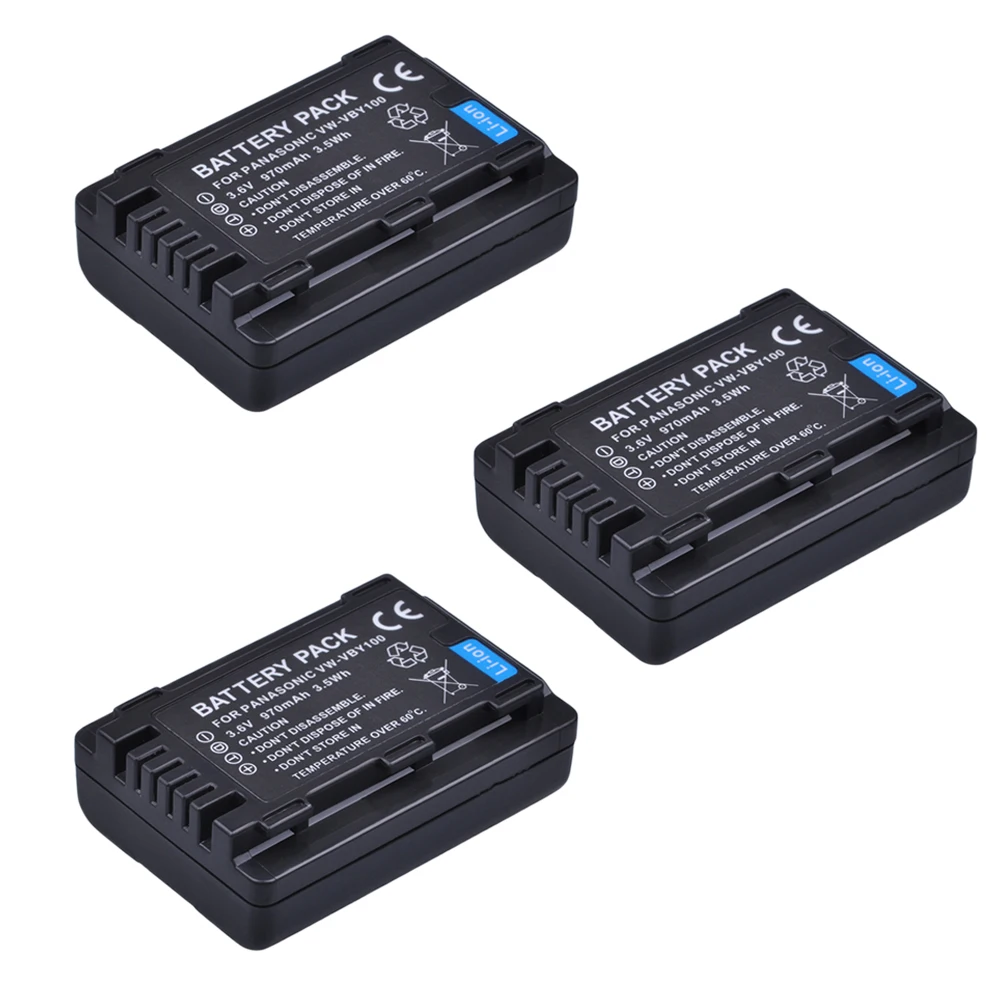 3 قطعة 3.6V 970mAh VW-VBY100 VBY100 البطارية لباناسونيك HC-V201 ، HC-V110 ، HC-V110GK ، HC-V110K ، HC-V110P ، HC-V130 ، HC-V160 كاميرا